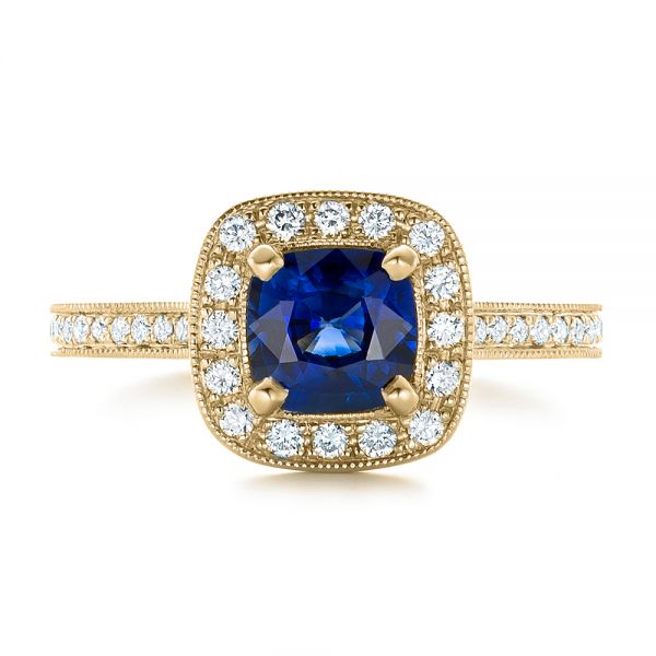 14k Yellow Gold 14k Yellow Gold Custom Blue Sapphire And Diamond Halo Engagement Ring - Top View -  102311