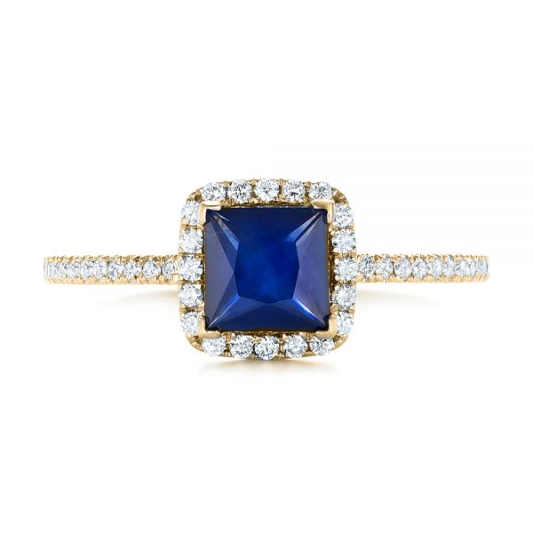 18k Yellow Gold 18k Yellow Gold Custom Blue Sapphire And Diamond Halo Engagement Ring - Top View -  102485