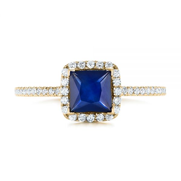 14k Yellow Gold 14k Yellow Gold Custom Blue Sapphire And Diamond Halo Engagement Ring - Top View - 102485