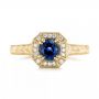 18k Yellow Gold 18k Yellow Gold Custom Blue Sapphire And Diamond Halo Engagement Ring - Top View -  103006 - Thumbnail