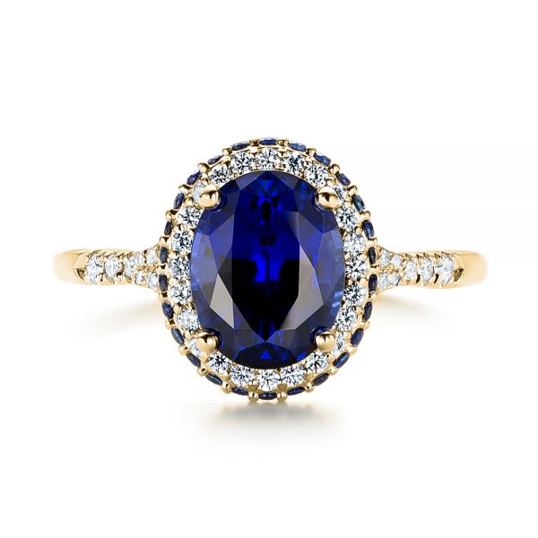 18k Yellow Gold 18k Yellow Gold Custom Blue Sapphire And Diamond Halo Engagement Ring - Top View -  103041