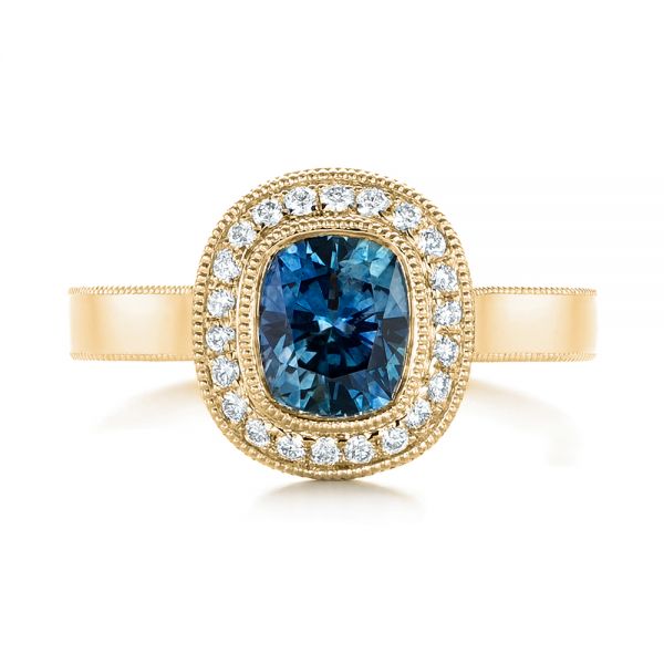 14k Yellow Gold 14k Yellow Gold Custom Blue Sapphire And Diamond Halo Engagement Ring - Top View -  103467