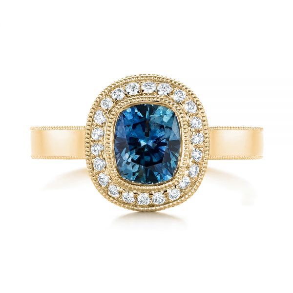 18k Yellow Gold 18k Yellow Gold Custom Blue Sapphire And Diamond Halo Engagement Ring - Top View - 103467