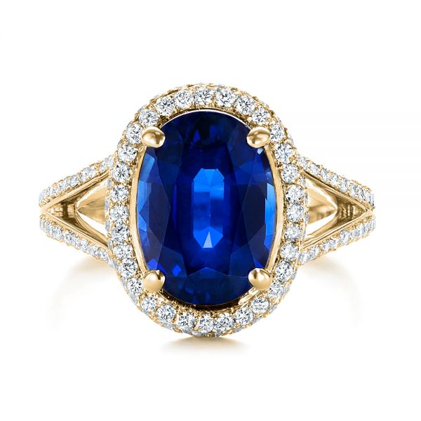 14k Yellow Gold 14k Yellow Gold Custom Blue Sapphire And Diamond Halo Engagement Ring - Top View -  103601