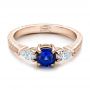 18k Rose Gold And 14K Gold 18k Rose Gold And 14K Gold Custom Blue Sapphire And Diamond Hand Engraved Engagement Ring - Flat View -  100794 - Thumbnail