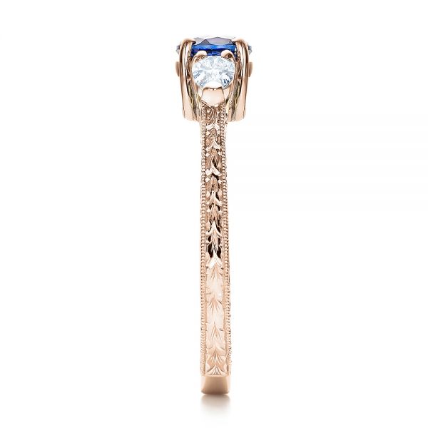 18k Rose Gold And 14K Gold 18k Rose Gold And 14K Gold Custom Blue Sapphire And Diamond Hand Engraved Engagement Ring - Side View -  100794