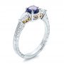  Platinum And 18K Gold Custom Blue Sapphire And Diamond Hand Engraved Engagement Ring - Three-Quarter View -  100794 - Thumbnail