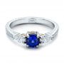 14k White Gold And Platinum 14k White Gold And Platinum Custom Blue Sapphire And Diamond Hand Engraved Engagement Ring - Flat View -  100794 - Thumbnail