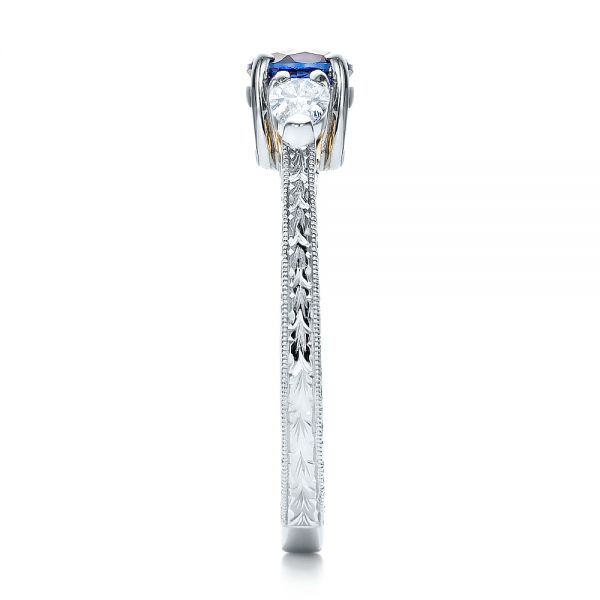 18k White Gold And Platinum 18k White Gold And Platinum Custom Blue Sapphire And Diamond Hand Engraved Engagement Ring - Side View -  100794