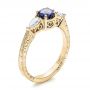 14k Yellow Gold And Platinum 14k Yellow Gold And Platinum Custom Blue Sapphire And Diamond Hand Engraved Engagement Ring - Three-Quarter View -  100794 - Thumbnail