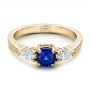 18k Yellow Gold And 14K Gold 18k Yellow Gold And 14K Gold Custom Blue Sapphire And Diamond Hand Engraved Engagement Ring - Flat View -  100794 - Thumbnail