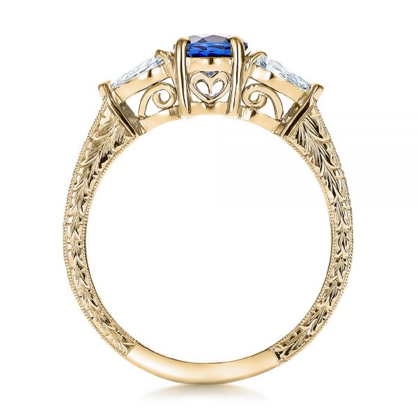 18k Yellow Gold And 18K Gold 18k Yellow Gold And 18K Gold Custom Blue Sapphire And Diamond Hand Engraved Engagement Ring - Front View -  100794