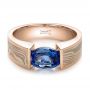 14k Rose Gold And 18K Gold 14k Rose Gold And 18K Gold Custom Blue Sapphire And Mokume Wedding Ring - Flat View -  100658 - Thumbnail