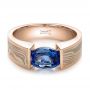 14k Rose Gold And 14K Gold 14k Rose Gold And 14K Gold Custom Blue Sapphire And Mokume Wedding Ring - Flat View -  100658 - Thumbnail