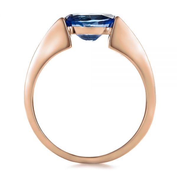 18k Rose Gold And Platinum 18k Rose Gold And Platinum Custom Blue Sapphire And Mokume Wedding Ring - Front View -  100658