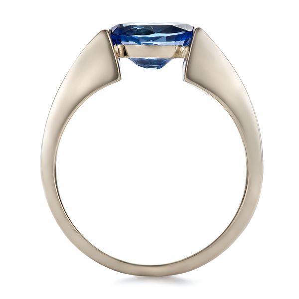 14k White Gold And 14K Gold Custom Blue Sapphire And Mokume Wedding Ring - Front View - 100658