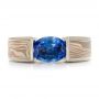 14k White Gold And 14K Gold Custom Blue Sapphire And Mokume Wedding Ring - Top View -  100658 - Thumbnail