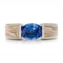  Platinum And 18K Gold Platinum And 18K Gold Custom Blue Sapphire And Mokume Wedding Ring - Top View -  100658 - Thumbnail