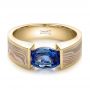 14k Yellow Gold And 14K Gold 14k Yellow Gold And 14K Gold Custom Blue Sapphire And Mokume Wedding Ring - Flat View -  100658 - Thumbnail