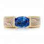 18k Yellow Gold And Platinum 18k Yellow Gold And Platinum Custom Blue Sapphire And Mokume Wedding Ring - Top View -  100658 - Thumbnail