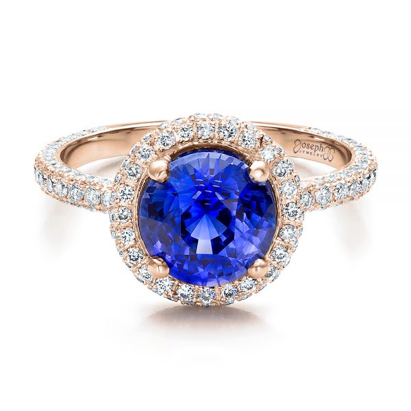 14k Rose Gold 14k Rose Gold Custom Blue Sapphire And Pave Engagement Ring - Flat View -  100078