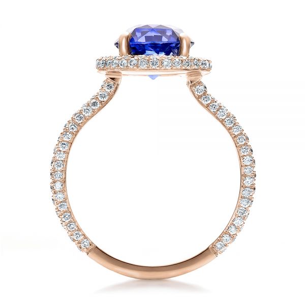 18k Rose Gold 18k Rose Gold Custom Blue Sapphire And Pave Engagement Ring - Front View -  100078