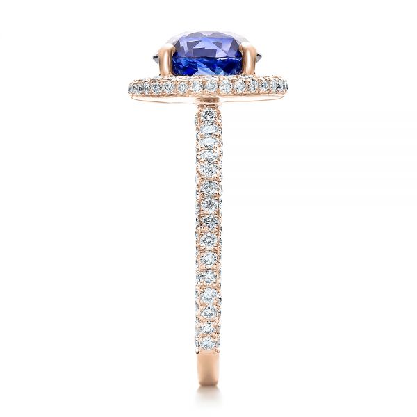 18k Rose Gold 18k Rose Gold Custom Blue Sapphire And Pave Engagement Ring - Side View -  100078