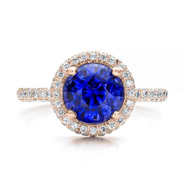18k Rose Gold 18k Rose Gold Custom Blue Sapphire And Pave Engagement Ring - Top View -  100078