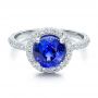 14k White Gold 14k White Gold Custom Blue Sapphire And Pave Engagement Ring - Flat View -  100078 - Thumbnail