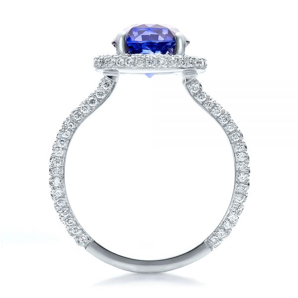 18k White Gold 18k White Gold Custom Blue Sapphire And Pave Engagement Ring - Front View - 100078