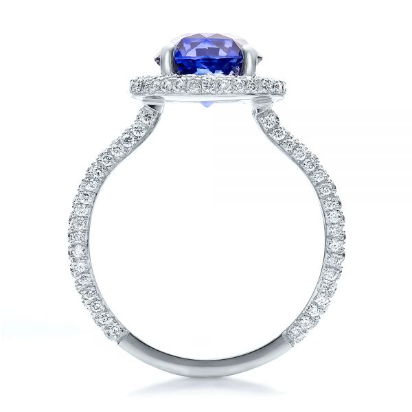 18k White Gold 18k White Gold Custom Blue Sapphire And Pave Engagement Ring - Front View -  100078