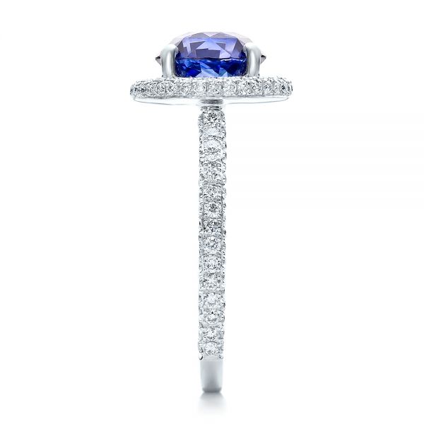  Platinum Custom Blue Sapphire And Pave Engagement Ring - Side View -  100078