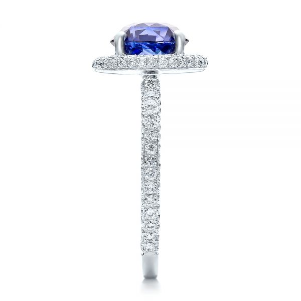 18k White Gold 18k White Gold Custom Blue Sapphire And Pave Engagement Ring - Side View - 100078