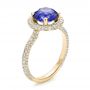 14k Yellow Gold 14k Yellow Gold Custom Blue Sapphire And Pave Engagement Ring - Three-Quarter View -  100078 - Thumbnail