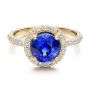 14k Yellow Gold 14k Yellow Gold Custom Blue Sapphire And Pave Engagement Ring - Flat View -  100078 - Thumbnail