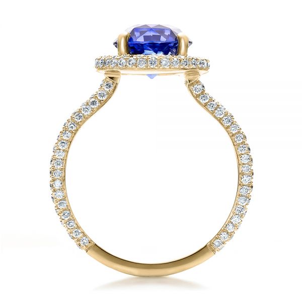 18k Yellow Gold 18k Yellow Gold Custom Blue Sapphire And Pave Engagement Ring - Front View - 100078