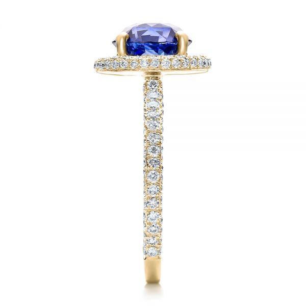 18k Yellow Gold 18k Yellow Gold Custom Blue Sapphire And Pave Engagement Ring - Side View - 100078