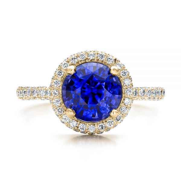 14k Yellow Gold 14k Yellow Gold Custom Blue Sapphire And Pave Engagement Ring - Top View -  100078