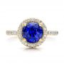 14k Yellow Gold 14k Yellow Gold Custom Blue Sapphire And Pave Engagement Ring - Top View -  100078 - Thumbnail