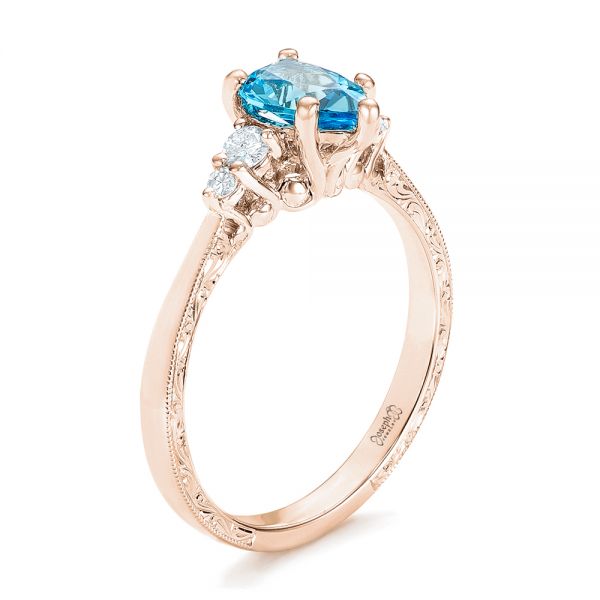 14k Rose Gold 14k Rose Gold Custom Blue Topaz And Diamond Engagement Ring - Three-Quarter View -  102907