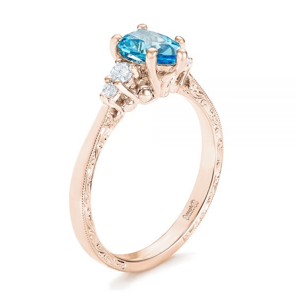 18k Rose Gold 18k Rose Gold Custom Blue Topaz And Diamond Engagement Ring - Three-Quarter View -  102907