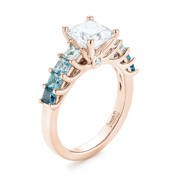 14k Rose Gold 14k Rose Gold Custom Blue Topaz And Diamond Engagement Ring - Three-Quarter View - 103407