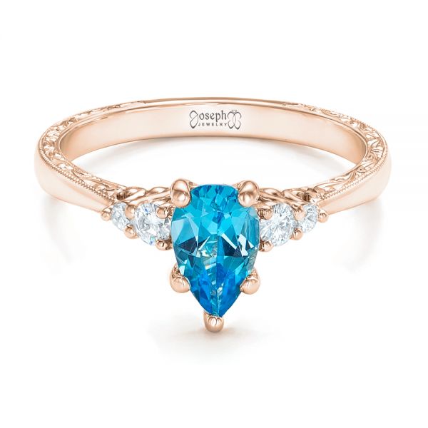 14k Rose Gold 14k Rose Gold Custom Blue Topaz And Diamond Engagement Ring - Flat View -  102907