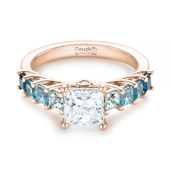 14k Rose Gold 14k Rose Gold Custom Blue Topaz And Diamond Engagement Ring - Flat View -  103407