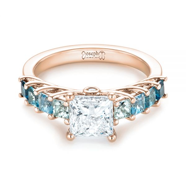 14k Rose Gold 14k Rose Gold Custom Blue Topaz And Diamond Engagement Ring - Flat View - 103407