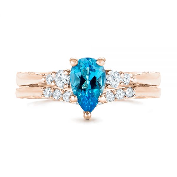18k Rose Gold 18k Rose Gold Custom Blue Topaz And Diamond Engagement Ring - Top View - 102907