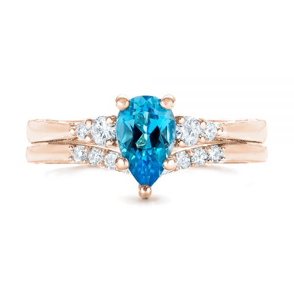 18k Rose Gold 18k Rose Gold Custom Blue Topaz And Diamond Engagement Ring - Top View -  102907