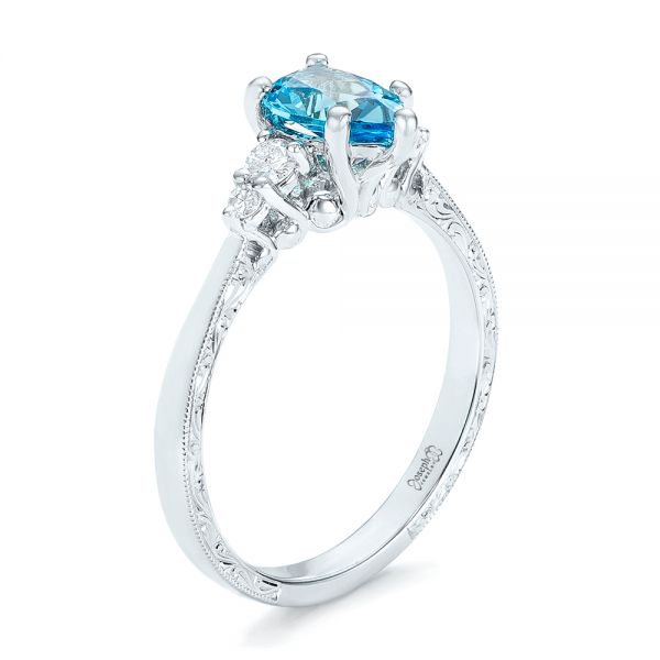  Platinum Custom Blue Topaz And Diamond Engagement Ring - Three-Quarter View -  102907