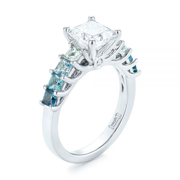  Platinum Custom Blue Topaz And Diamond Engagement Ring - Three-Quarter View -  103407