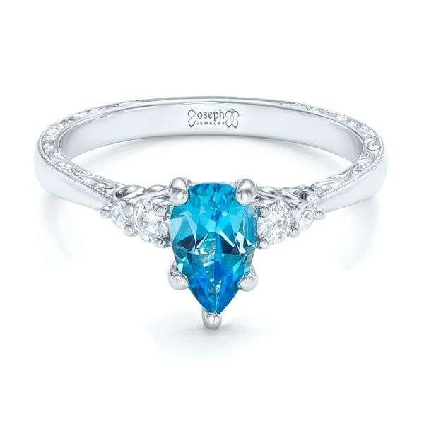  Platinum Custom Blue Topaz And Diamond Engagement Ring - Flat View -  102907